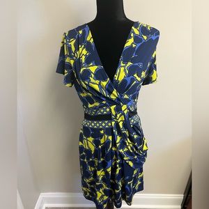 BCBG Blue and Yellow Dress - M